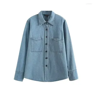 Women's Blouses 2023 Fashion Soft And Comfortable Denim Fabric Pocket Decoration Retro Long-sleeved Button Chic Tops