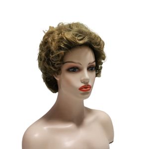 Women Synthetic Wigs Layered Short Straight Pixie Cut Ombre Color Sassy Curl Mix Natura Full Wig French Deep