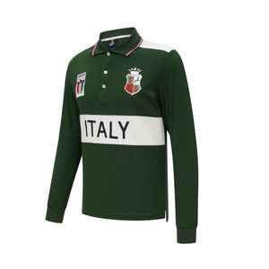 Ny långärmad polos skjorta för män Italien europeiska och amerikanska sport fritid ljus lyxig ren bomullskontrast broderi S-6xl