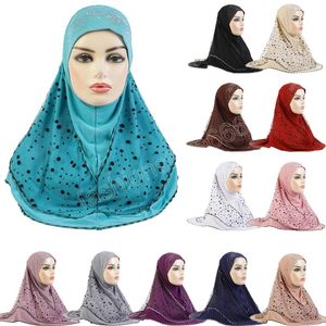 One Piece Mesh Diamonds Muslim Women Hijab Turban Islam Ramadan Chemo Cap Scarf Shawl Headwear Wraps