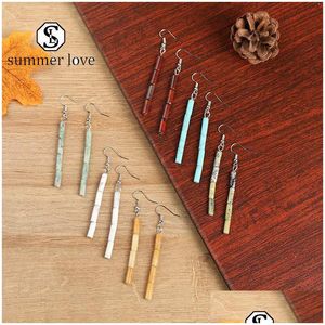 Dangle Chandelier Colorf Round Natural Stone Handmade Earring For Women Girls Sier Hook Simple Fashion Jewelry Gi Dh9Wo