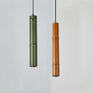 Hängslampor Nya kinesiska zen te -rum bambu konstlampa kreativ design liten färsk restaurang 5W aluminium ledd dekorativa pendent lampor aa230407