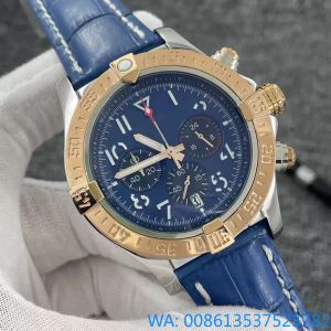 Luxury Breit Mens AAA Watch Blue Dial Japan Super Quartz Chronograph 45mm Avenger Hurricane Sea Leather Strap Two Tone Steel Case Watches Hardlex Glass armbandsur
