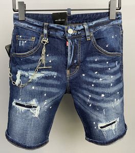 DSQ2 Мужские джинсы короткие роскошные дизайнерские дизайнерские джинсы скинни разорванные крутые парня Джинсовая ткань DSQ Blue Jeanswashed Short Pant A513