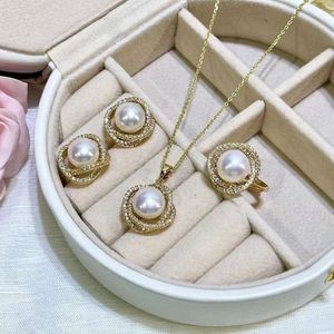 Owinięty Pearl Pendant Stud Stud Trzyczęściowy zestaw dla kobiet. Koreański łańcuch kołnierzy z wszechstronnym temperamentem -3039