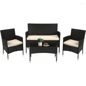 Camp Furniture Terrassen-Set, 4-teilig, für den Außenbereich, Rattan-Stuhl, Korbsofa, Garten, Gespräch, Bistro-Sets für Garten, Pool oder Hinterhof