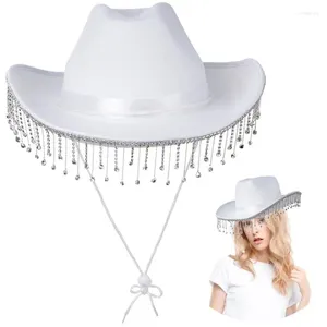 Wide Brim Hats Cowgirl Hat Rhinestone Tassels Fringe Women White Western Style Cowboy For Girl Parties Music Live Festivals