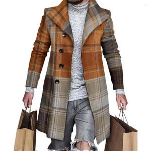 Men's Trench Coats Jacket Women's Coat Windbreaker Buttons Placket Casual Autumn Winter Mid-Length Plaid Patchwork Thickened Woolen