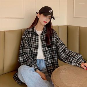 Damenblusen Bluse Damenhemd Herbst Lose Plaid Polokragen Langarm Mantel Damenbekleidung Blusas Ropa De Mujer