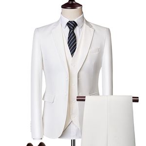 Män s kostymer blazers jacka väst byxor tre stycken fast färg smal pass Boutique Affärsmodekläder set L230407