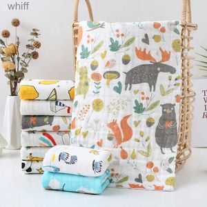 Bibs Burp Cloths 25x50CM Newborn Muslin Handkerchief Cartoon 6 Layers Cotton Gauze Feeding Towel Bibs Absorbent Saliva Burp Cloth Baby StuffL231108