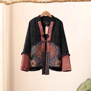 Women's Down Parkas Top Winter Coat broderad etnisk stil jacquard bomull svart lös quiltad jacka lyxdesigner vadderade kläder 231108