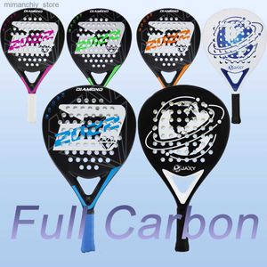 Tenis Raketleri Pop Padel Tenis Raket Tam Karbon Fiber Yüzey Düşük Denge Yumuşak Eva Yüz Elmas Şekli Eğitim Aksesuarları için Q231109