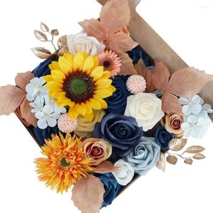 Flores decorativas queda champanhe flor artificial caixa de combinação com hastes para diy casamento buquê de noiva chá de bebê arranjo floral decoração