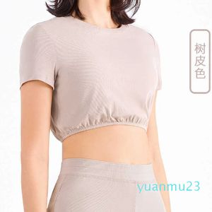 Yoga Kurzarm Frauen Tops Mode Rundhals Casual Exposed Nabel T-shirt Laufen Fiess Gym Kleidung Sonnenschutz Sport Shirts