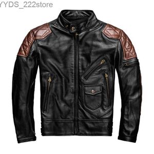 Erkekler Deri Sahte Deri Erkek Motosiklet Ceketleri Cowhide Deri Ceket Doğal Orijinal Giysi Koruyucular Biker Giyim S 3XL-5XL YQ231108