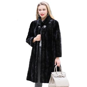 Women's Fur Faux 95CM Genuine Mink Coat Jacket Autumn Winter Women XLong Outerwear Plus Size 4XL 5XL LF9116 231108