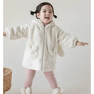 Jaquetas moda inverno bebê meninas loungewears orelha branca com capuz zíper casacos cardigans com bolsos d crianças pijamas