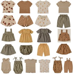 Clothing Sets In Stock Oz Kids T Shirts Shorts Suit Summer Children Tee and Pant Set Baby Rompers Plaid Clothes Top Skirts Girl Dress 231108