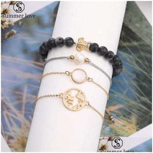 Chain Bohemian Shell Bracelet Set Stone for Women Gold Hoop Bangle Handmade Day Jóias Presente Drop Dhrmw