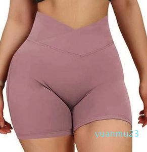 Kvinnors shorts Cross Pocket Fiess Sports Chrysanthemum Underkläder Gymkläder Super High midja Rinnande höftlyft Yoga byxor