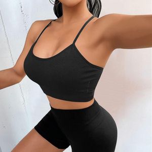 Women's Tanks Women's Sports Bra Padded Crossback Bustier Without Underwire Spaghetti Straps Fitness Push Up Stretch Longline Top For