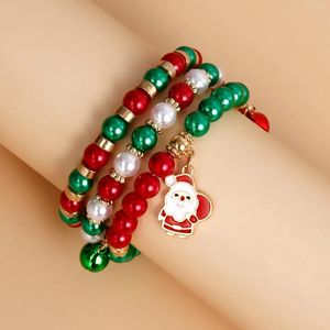 Strand Fashion 3pcs Christmas Bracelets Set For Women Exquisite Handmade Colorful Beads Santa Claus Bracelet Year Gift Ornament