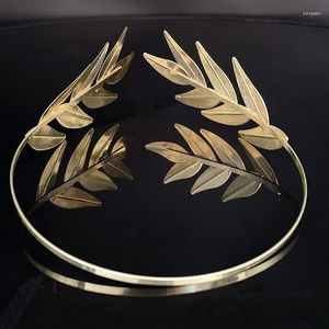 Hårklipp vintage guldfärg blad pannband bröllop tillbehör hårband tiara krona brud smycken för kvinnor huvudstycke