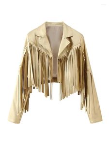 Women's Leather Women Autumn Winter Club Style Golden Super Fashion Tassel Short Pu Jackets Stylish Lady Grunge Faux Shiny Outwear