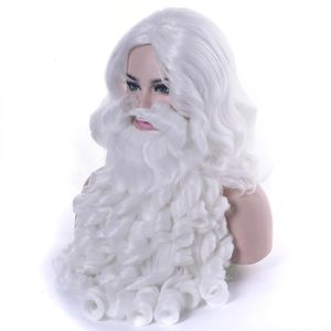 Synthetic Wigs Soowee Christmas Gift Santa Claus Wig and Beard Synthetic Hair Short Cosplay Wigs for Men White Hairpiece Accessories 231108