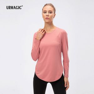 Roupas de Yoga Loose Fit Camiseta Protetor Solar Sportswear Camisa Feminina Split Estilo Manga Longa Mulheres Yoga Set Sportswear Solto Proteção UV 230407