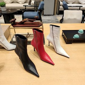 TOP Quality luxury Hot Sale Women Ankle Boots Solid Color Simple zip Genuine Leather Chelsea Boots Sexy Pointed Toe High Heel Dress Party Shoes