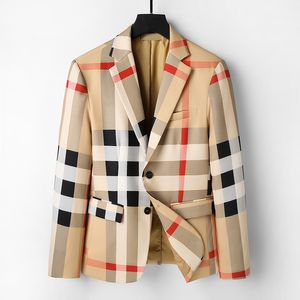 Designer ocidental wear blazers masculinos designer outono casaco de luxo fino ajuste xadrez geométrico retalhos casaco masculino vestido terno M-3XL