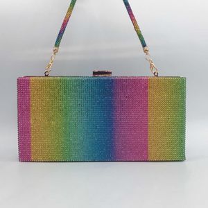 Rainbow Gradient Rhinestone Dinner Bag Full of Diamonds Hand held Small Square Makeup Diamond Girl 231108