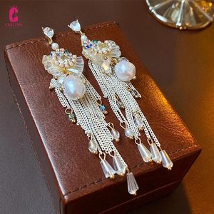 Dangle Earrings Baroque Vintage Zircon Pearl Bow Tassel Drop Luxury Retro Personalized Long Chain Earring For Women Jewelry