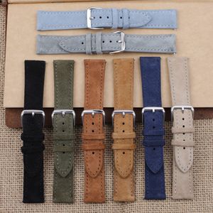 Titta på band Soft Suede Leather Watch Band 18mm 19mm 20mm 22mm 24mm Blue Brown Watch Stems Rostfritt stål Buckle Watch Accessories 230407