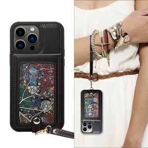 Colar Graffiti Phone Case para iPhone 15 Plus 14 13 12 Pro Max Google Pixel 7 7A 7Pro 8 8Pro 6 6A 6Pro Crossbody Elegante Vários Slots para Cartões Capa de Suporte de Carteira de Couro