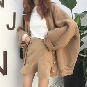 Women's Knits Warm Women Oversized Sweaters Coat Autumn Winter Tops Korean Loose V-neck Pull Femme Plus Size Jacket Knitted Cardigan Short