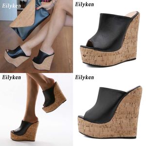 Sandalet En Yeni Peep Toe Platform Kama Terlik Siyah Yaz Ayakkabı Kadın Seksi Süper Yüksek Sandal Katırlar Boyut 35-42 230316