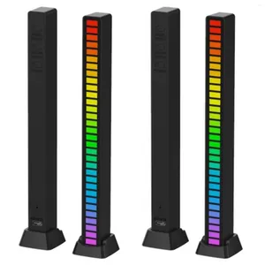 Night Lights 2X Smart LED Light Bars RGB Music Level Indicator USB Voice Sound Control Audio 32 Bit For Car Gaming PC TV Black