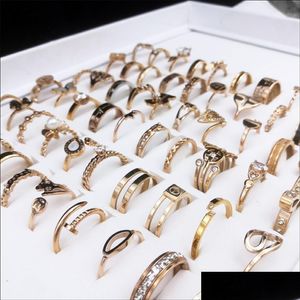 Band Rings 50Pcs / Pack Of Lovely Rose Gold Sier Crystal Ring Engagement Fashion Cubic Zirconia Womens Jewelry Zhang Drop Del Dhgarden Dhtgz
