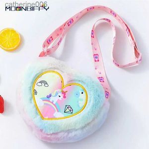 Backpacks Mini Heart Shape Soft Plush Bag Women Girls Dye Shoulder Bag Purse Children Kids Handbag Winter Furry Fur Clutch TotesL231108