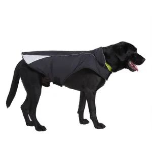 Плащ для собаки, регулируемая водонепроницаемая одежда для домашних животных, легкая куртка от дождя со светоотражающей полосой, легкая застежка, одежда для собак, куртка для собак, черная