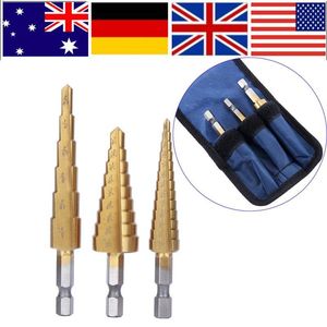 Freeshipping 3Pcs broca escalonada para metal Step HSS Steel Cone Titanium Coated Drill Bits Tool Set Hole Cutter kit de brocas Step Dr Xvgb