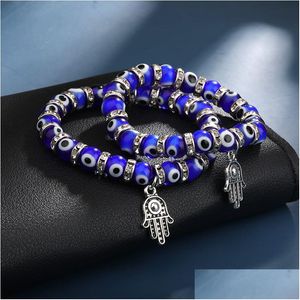 Frisado Mão Mal Olho Azul Encantos Strand Pulseiras Bangles Beads Turco Pseras Para Mulheres Jóias Atacado Drop Delivery Jewe Dhgarden Dhbak