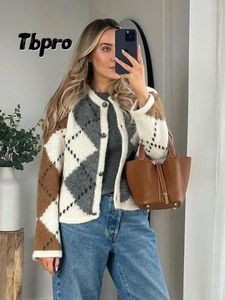 Kobiety dla kobiet Patchwork z dzianiny Swater SWETER O NECK SWEATER SWEAT MOSINEK DŁUGO TRANIWA JUBIEJ Kobietowa odzież wierzchnia wierzchnia