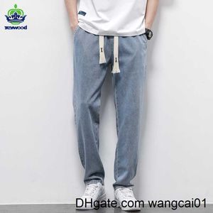 Mäns jeans vårens höstmän jeans bomull mjuk dragkammare rak byxor elastisk midja vintage korea casual byxor ma plus size s-5xl 0408h23