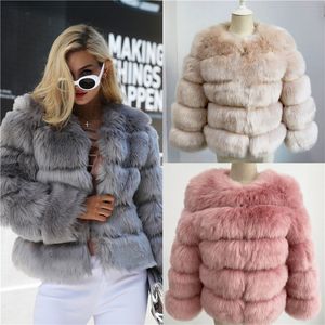 Feminino curto imitação de pele de raposa casaco feminino manga longa casacos grossos quentes outerwear outono inverno moda senhoras roupas femininas