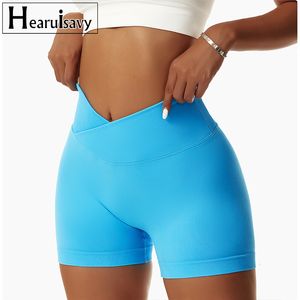 Yoga outfit Summer Seamless Cross High midja Yoga Shorts Elastic Quick Dry Hip Enhancement Pants Breattable Running Sports Bicycle Shorts 230407