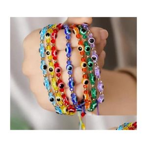 Frisado Turco Mal Olho Azul Beads Strands Pulseira Handmade Trançado Corda Cadeia Colorf Casal Cristal Pulseiras Cores Misturadas Dhgarden Dhwbf